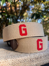 Georgia Bulldogs Needlepoint Belt | Khaki and Red | Custom UGA Gameday Belt