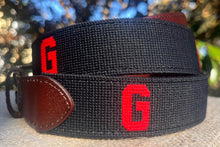 Georgia Bulldogs custom needlepoint belt in red and black, UGA fan gift