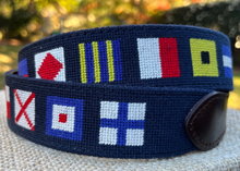 Nautical flag custom needlepoint belt, sailing and boating canvas belt with brass buckle