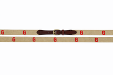 Georgia Bulldogs Needlepoint Belt | Khaki and Red | Custom UGA Gameday Belt