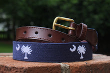 South Carolina palmetto tree custom needlepoint belt with leather backing